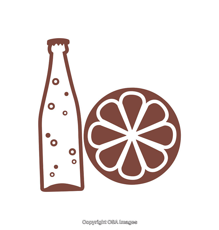 Minimalist Illustration of a Soda Bottle and a Citrus Slice Icon