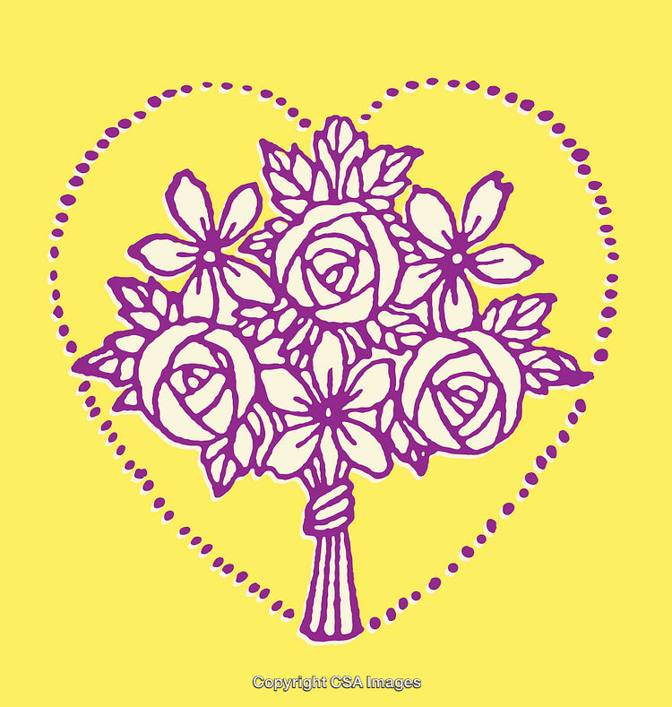 Colorful Floral Heart Illustration with Roses and Dotted Yellow Background
