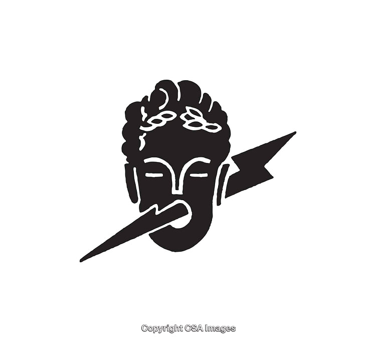 Black and White Line Art Depicting Stylized Face with Lightning