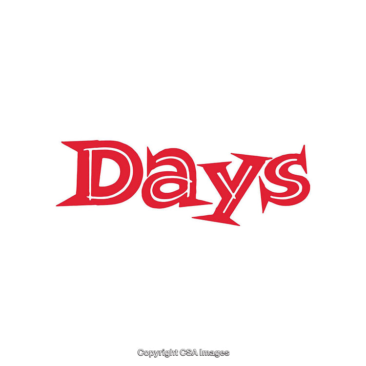 Red Bold Stylized Typography of the Word Days on White Background
