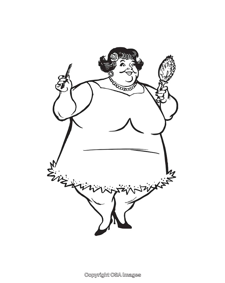 Humorous Cartoon Woman with Comb and Brush in Retro Line Art Style