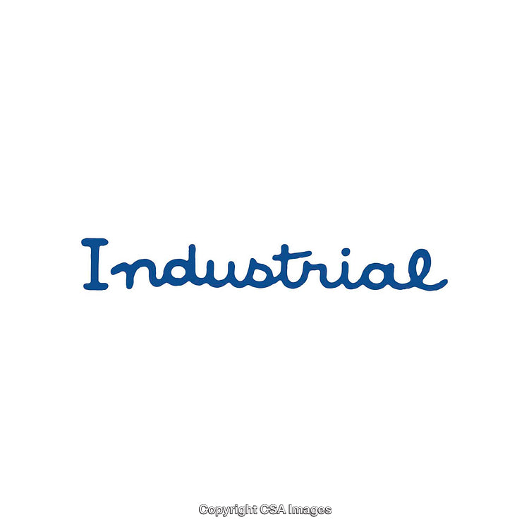 Industrial Styled Minimalist Blue Text on White Background