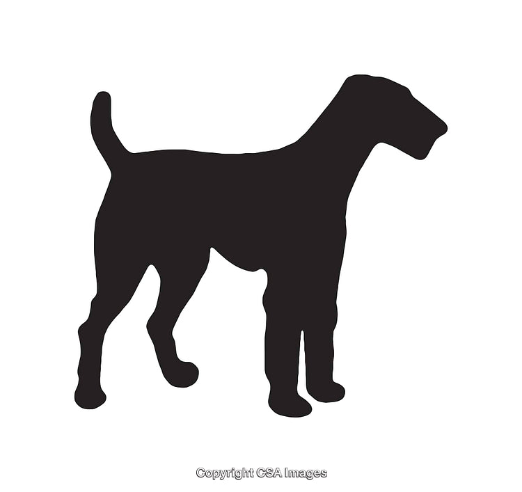 Black Silhouette of a Standing Dog in Profile on White Background