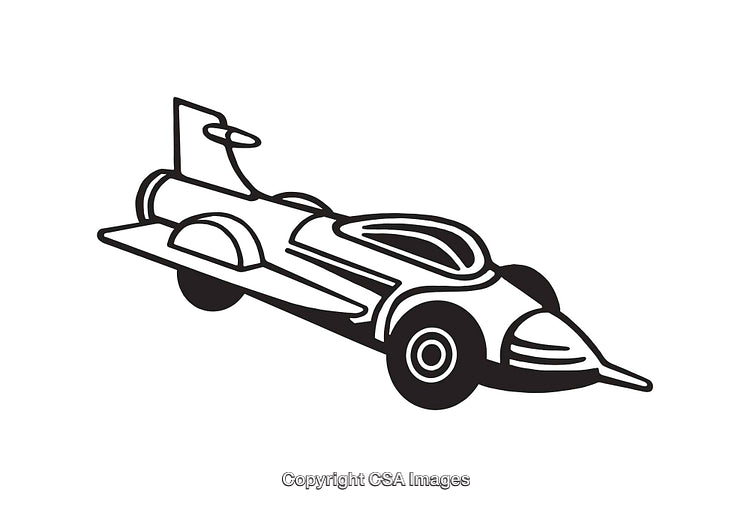 Futuristic Race Car Line Art Illustration in Black and White