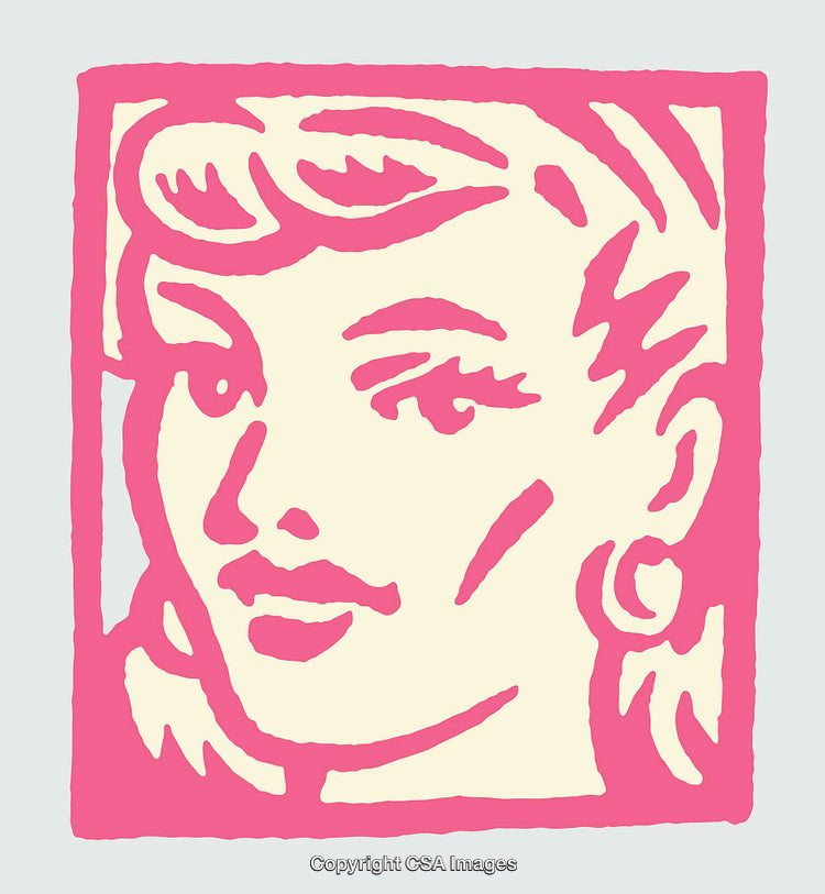 Colorful Retro-Style Line Art Illustration of a Woman's Face