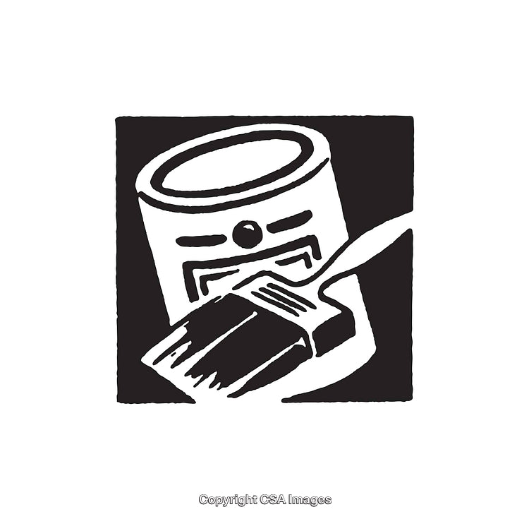 Black and White Art of Paint Can and Paintbrush
