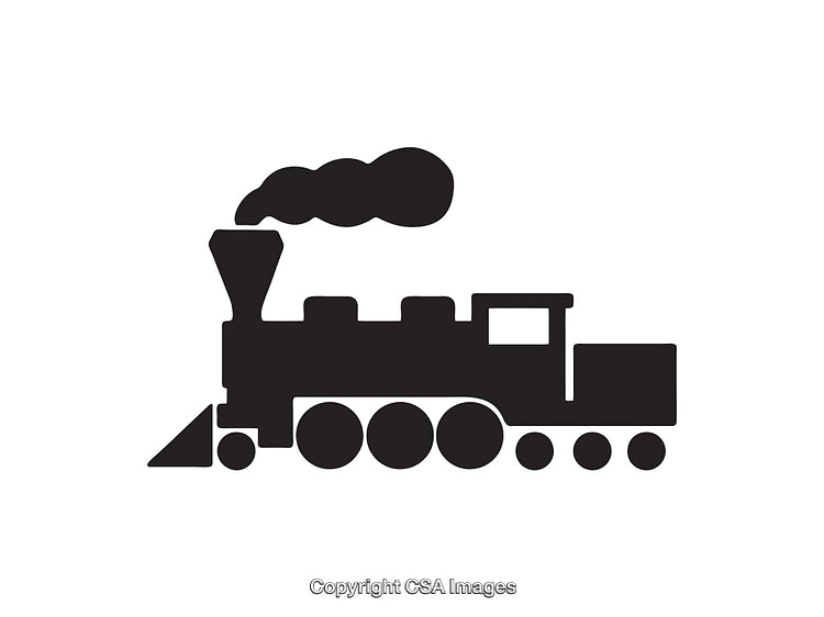 Vintage Steam Train Icon Depicted in Classic Black and White Silhouette