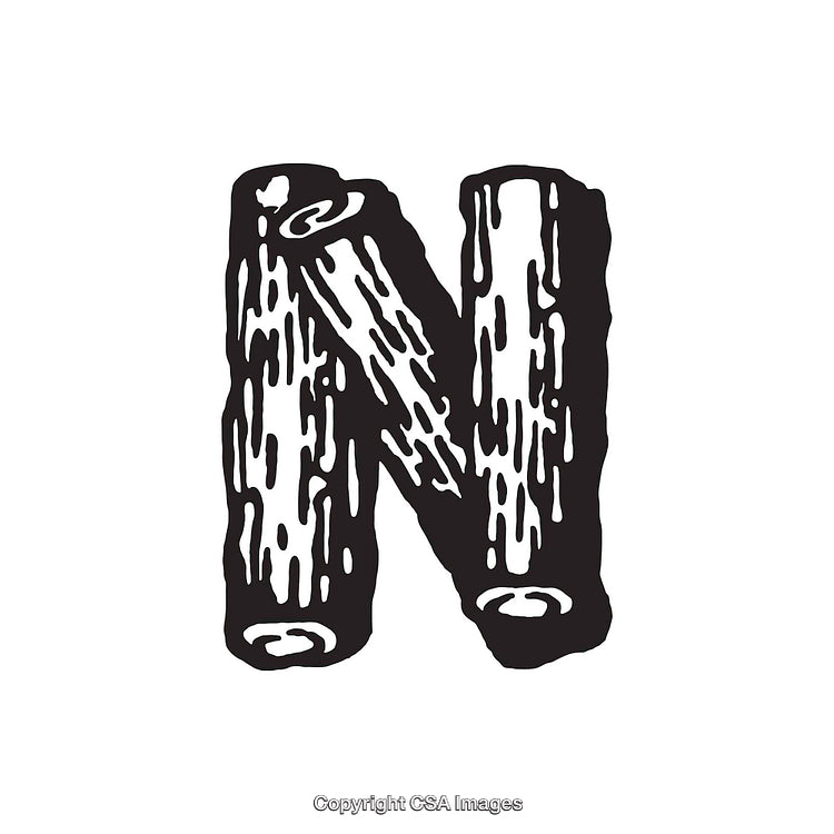 Rustic Letter N Made from Textured Wooden Logs