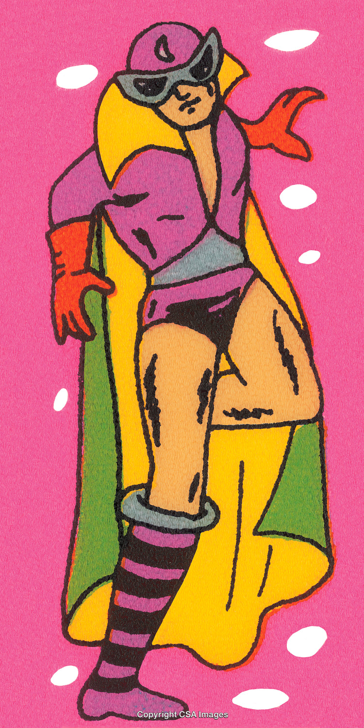 Colorful Comic Illustration of a Hero in a Unique Costume with Cape