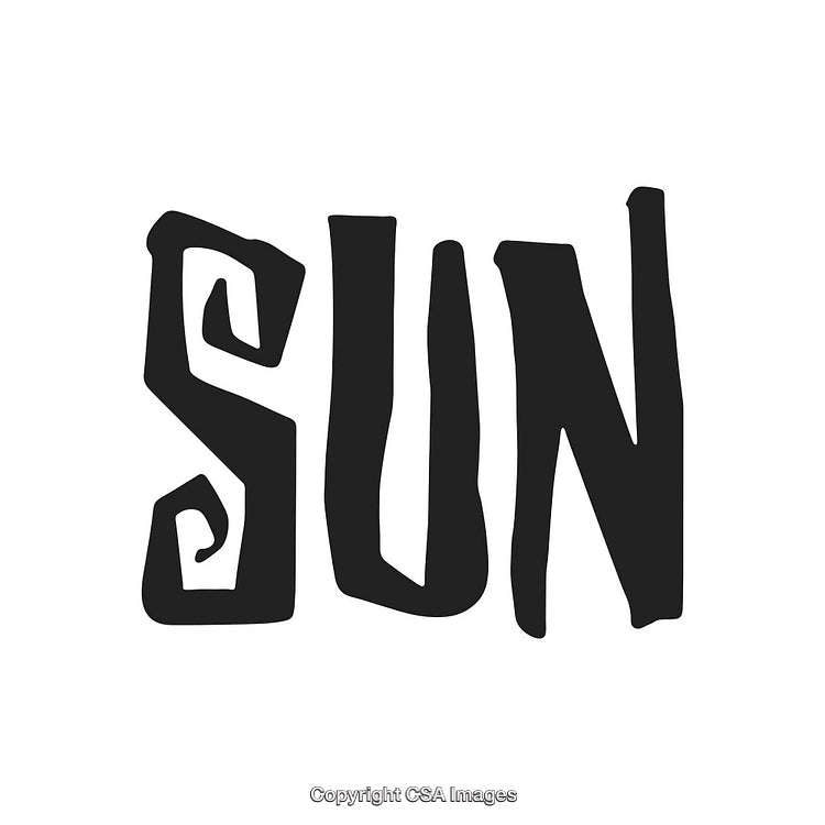 Hand-Drawn Sun Text Illustration with Bold Black Letters