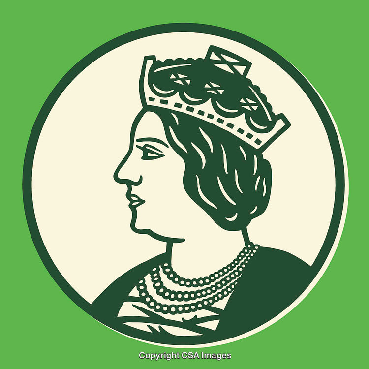 Elegant Line Art of a Queen in Green and Beige Tones