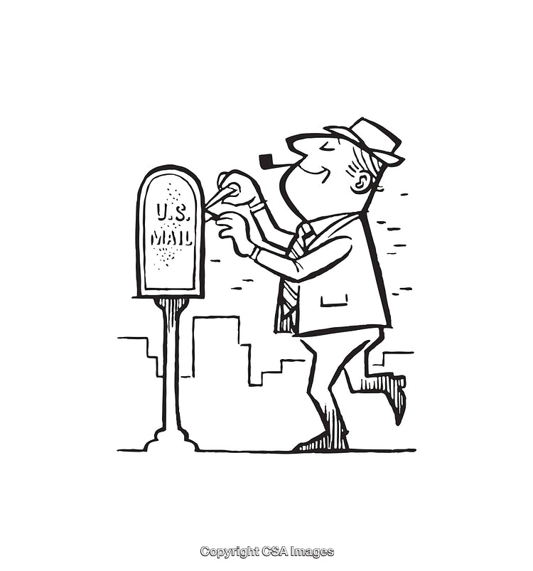Vintage Illustration of Man Mailing Letter in Black and White Line Art