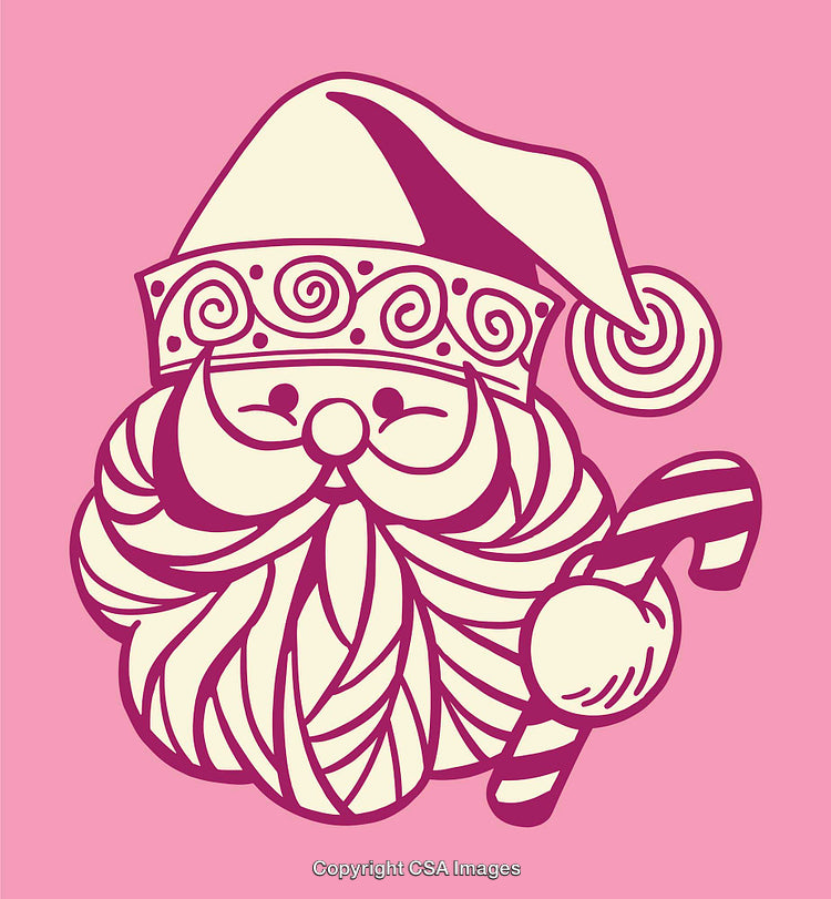 Festive Line Art Illustration of Santa Claus in Pink Theme