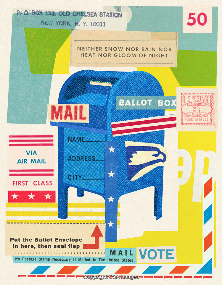 Vintage Collage Featuring Mailbox and Symbols of Voting and Communication