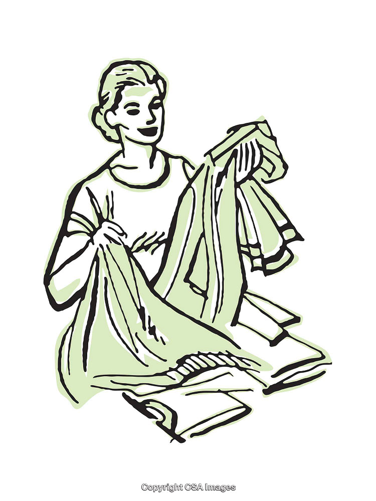 Illustration of Woman with Fabrics Exhibiting Textiles