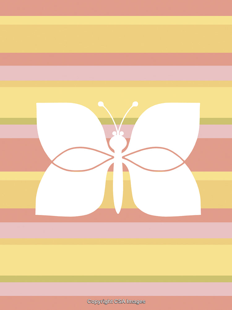 Minimalist Butterfly Illustration on Striped Pastel Background for Design Use