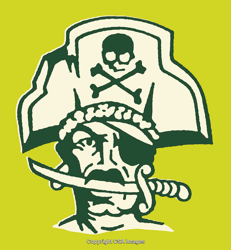 Colorful Pirate Illustration with Bold Design Elements and Skull Imagery