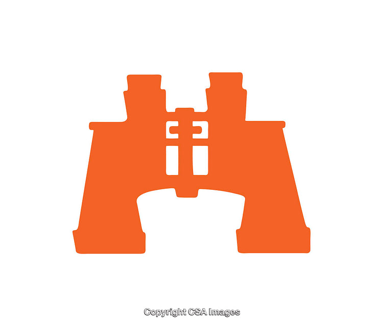 Orange Binoculars Icon on a Minimalist White Background