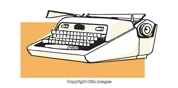 Retro Typewriter Illustration with Orange Background in Vibrant Artistic Style