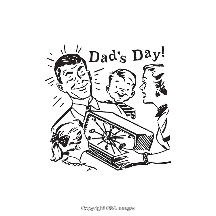 Retro Illustration of Father Celebrated on Father’s Day Receiving a Gift