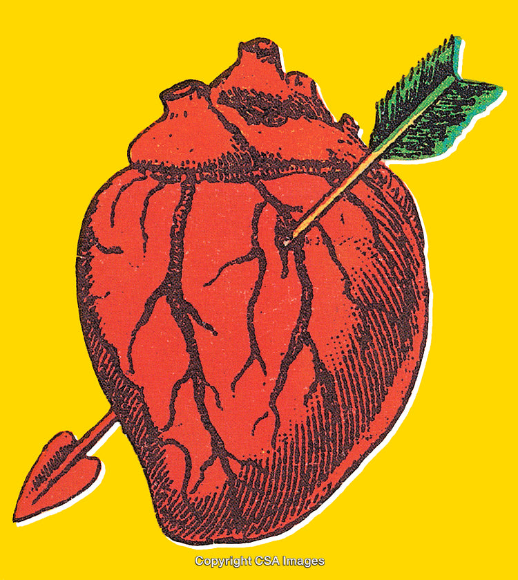Artistic Render of a Heart with an Arrow on Yellow Background