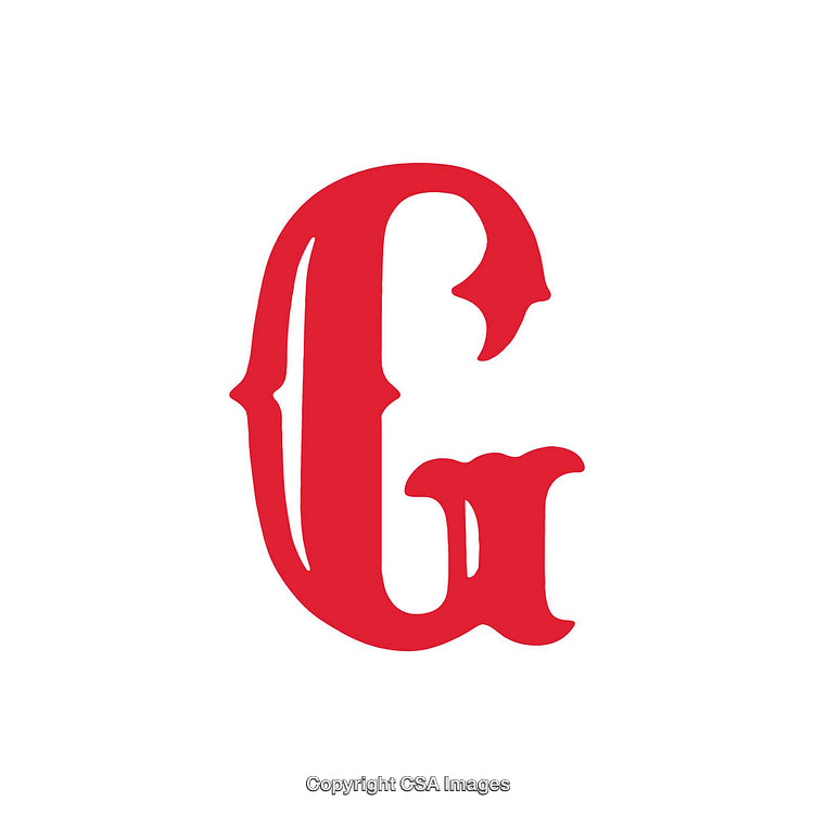 Elegant Calligraphic Letter G in Bold Red on White Background