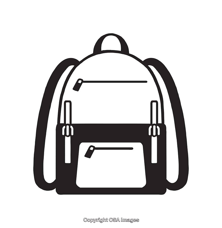 Minimalist Black and White Line Art Backpack Illustration with Pockets
