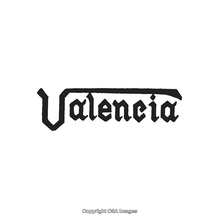Artistic Black Valencia Text Design in Gothic Style on White Background