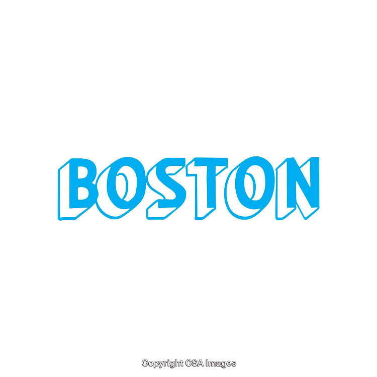 Blue Stylized Boston Text Design on White Background