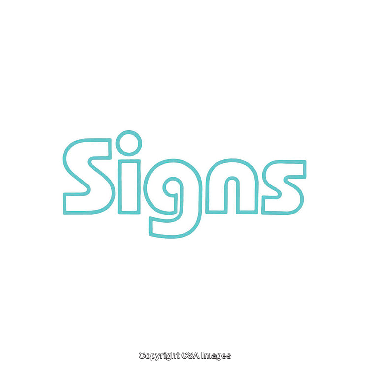 Turquoise Outlined Text Design Featuring the Word 'Signs' on White Background