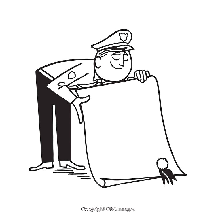 Vintage Line Art of a Policeman Handling an Important Document with Care