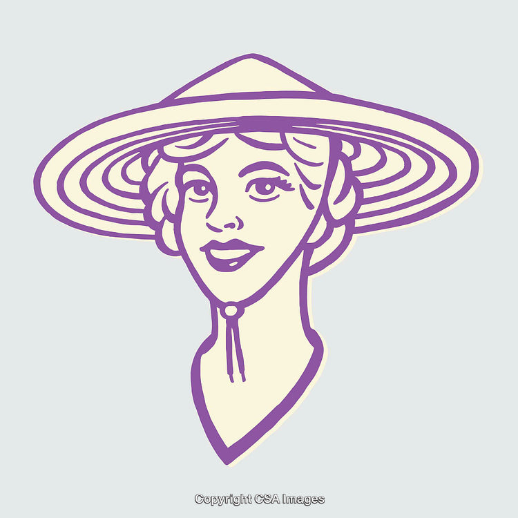 Vintage Line Art Illustration of a Woman in a Wide-Brimmed Hat