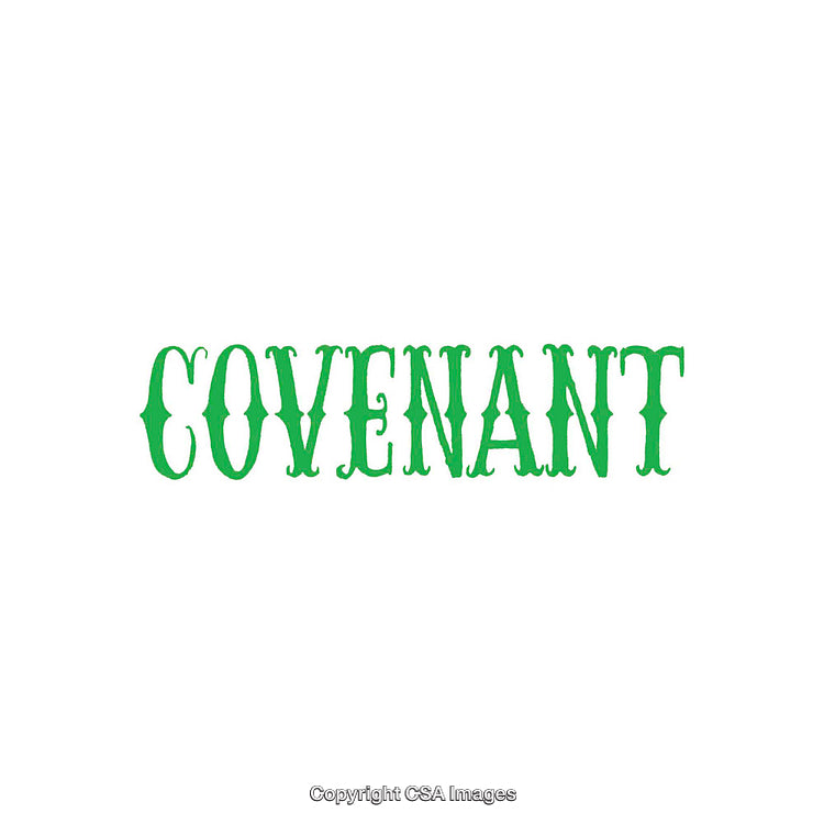 Green Text Depicting the Word Covenant on a White Background