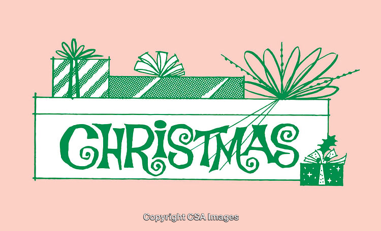 Christmas Line Art Illustration Featuring Festive Gifts and Decorative Elements