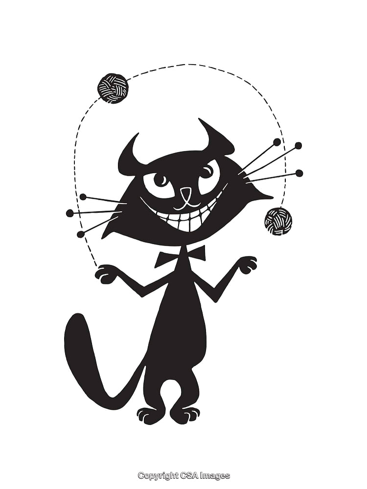 Playful Black Cat Illustration With Abstract Elements and Artistic Design