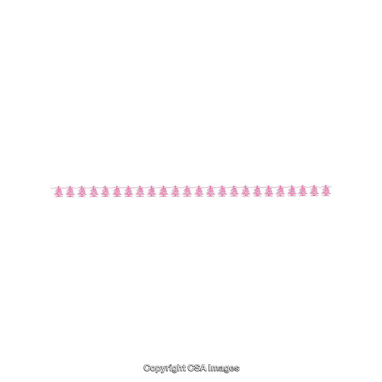 Decorative Pink Christmas Trees Patterned in a Horizontal Line on White Background
