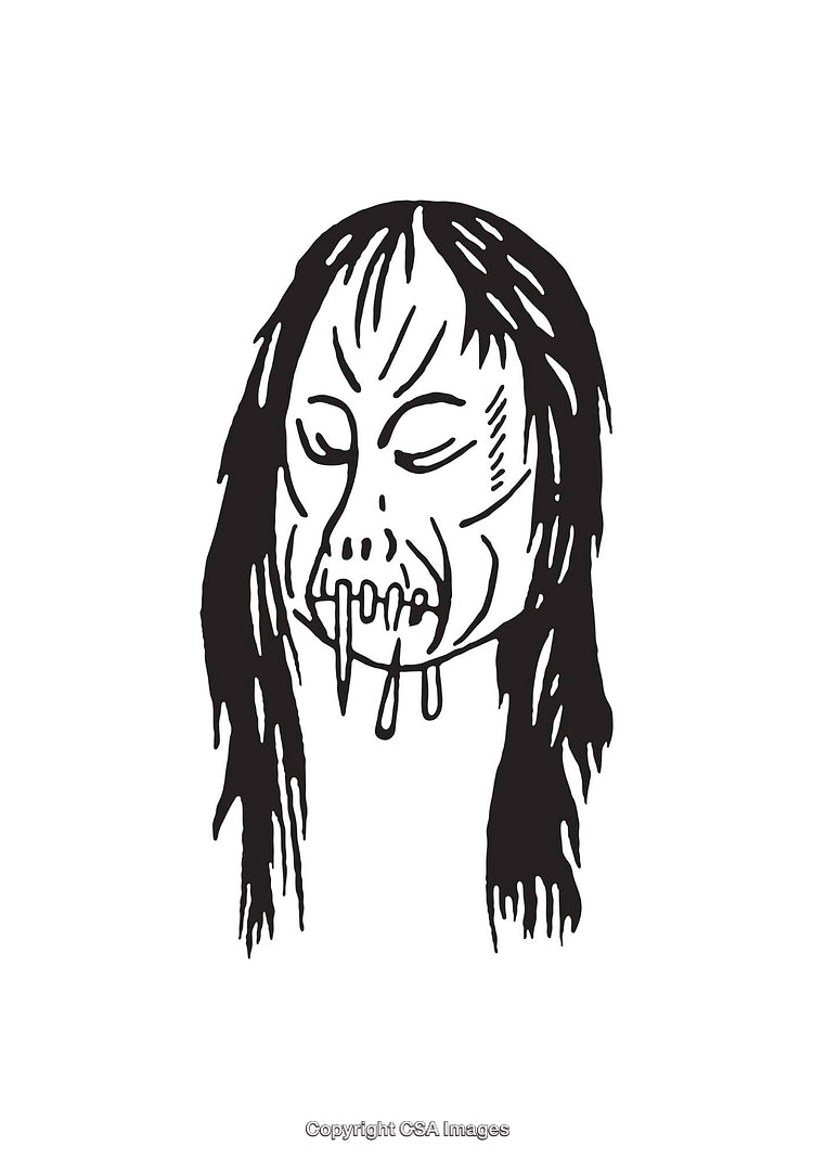 Black and White Line Art Illustration of a Grotesque Face