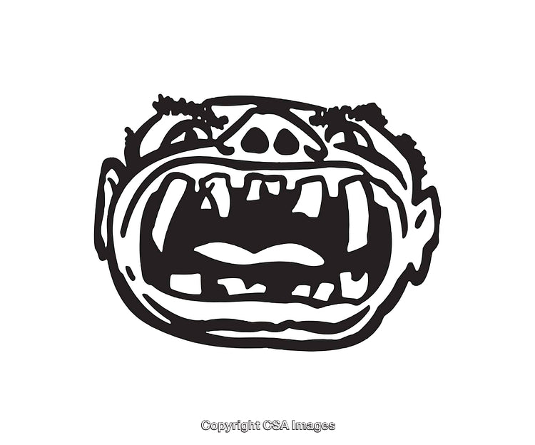 Black and White Line Art of Aggressive Stylized Face Artwork