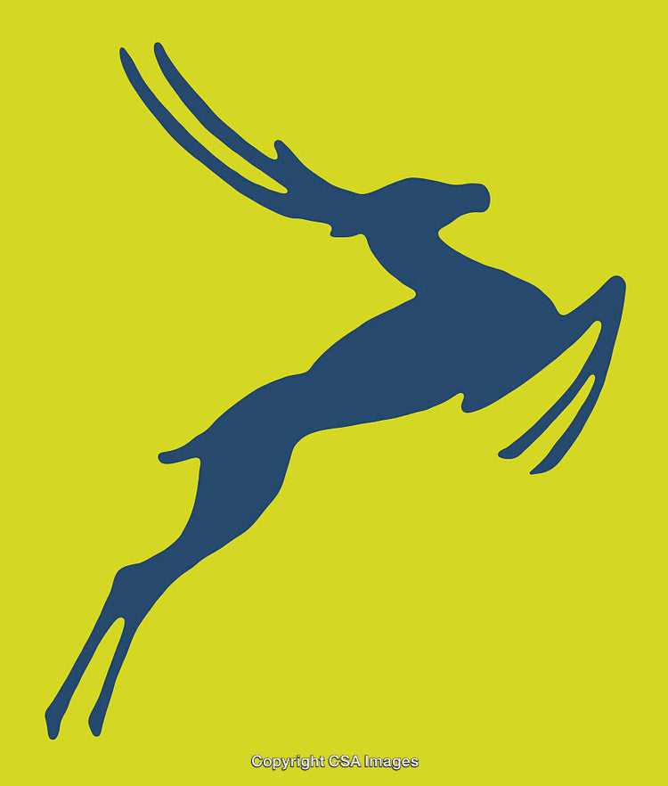 Blue Silhouette of a Leaping Deer on a Bright Green Background