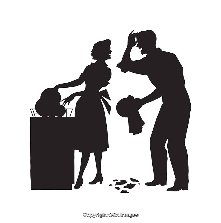 Vintage Silhouette of a Couple at a Household Scene