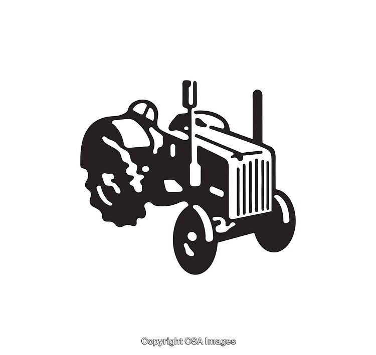 Black and White Line Art of Retro Tractor Illustration in Detailed Design