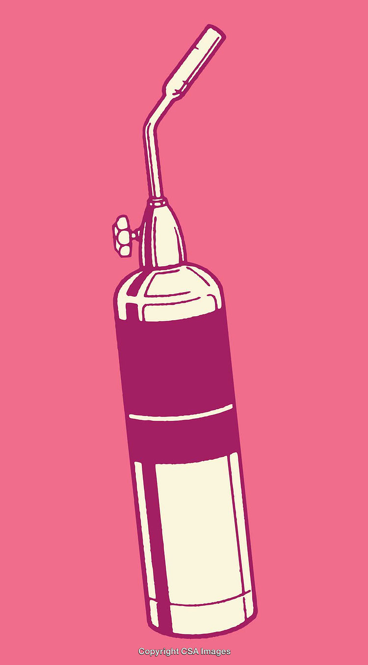 Stylized Line Art Illustration of a Torch Tool on a Vibrant Background
