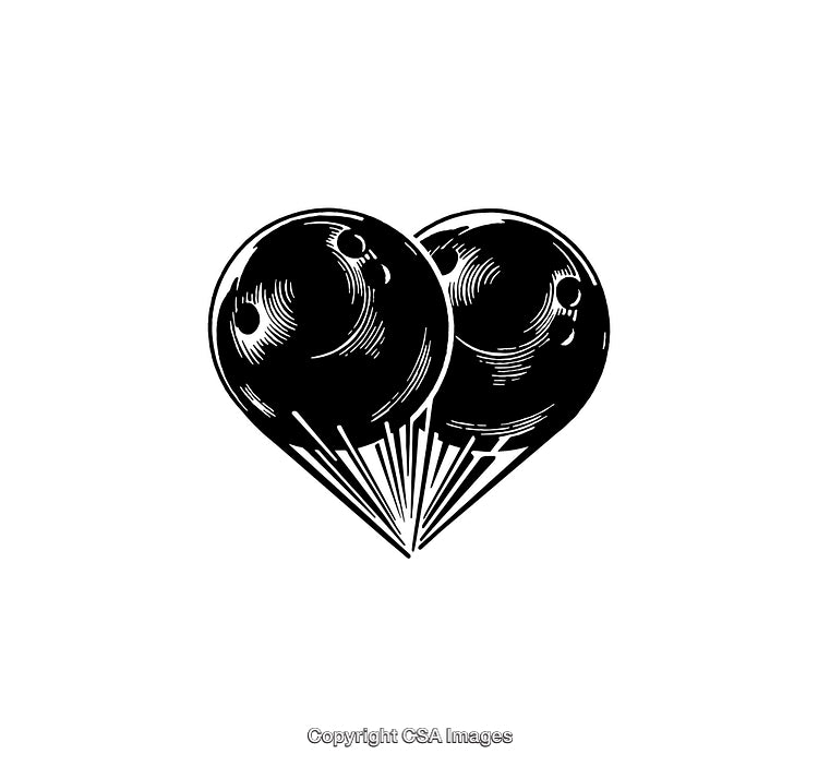 Black and White Line Art Illustration of Two Balloons Forming a Heart