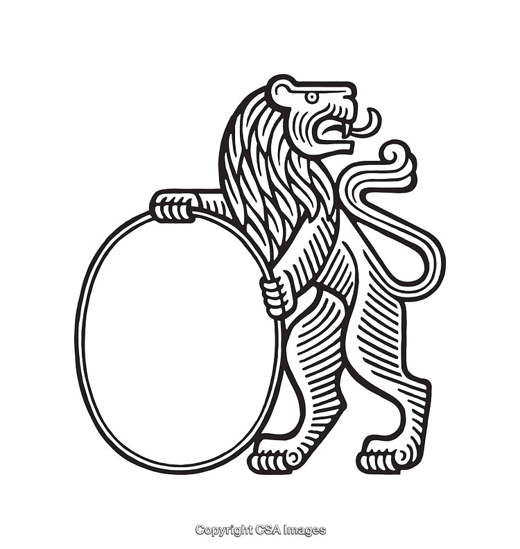 Black and White Lion Heraldry Illustration with Shield Centerpiece