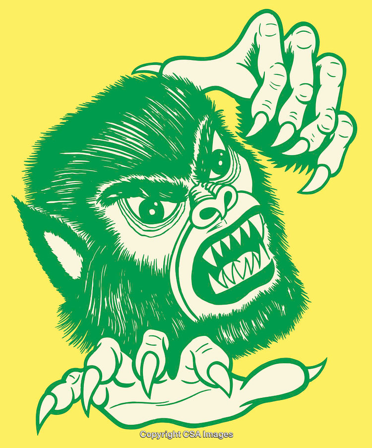 Green Monster Illustration on Yellow Background with Detailed Line Art