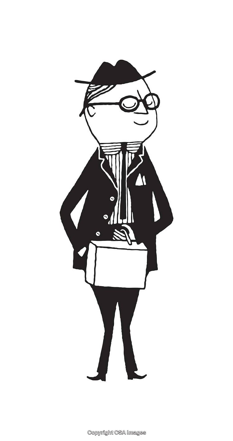 Black and White Line Art of a Business Professional Holding a Briefcase