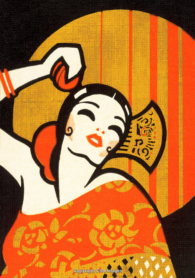 Elegant Woman in Art Deco Style with Decorative Asian Influence