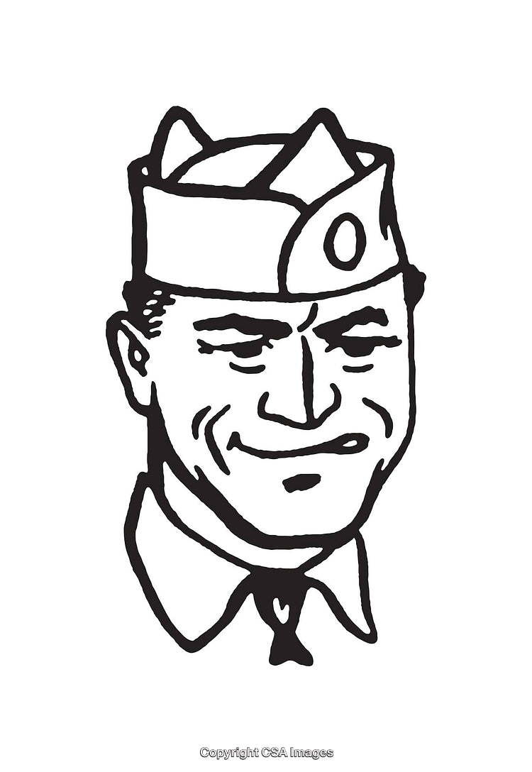 Monochromatic Illustration of a Smiling Man in Uniform