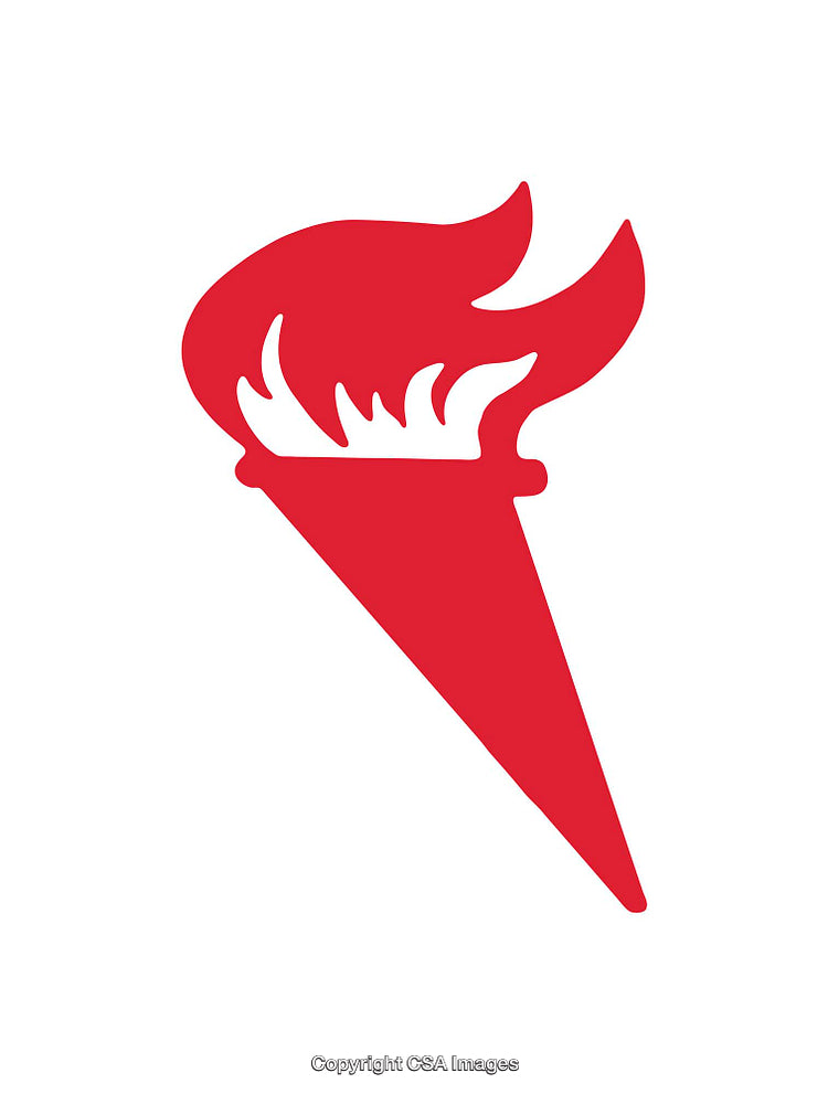 Red Silhouette Icon of a Flaming Torch on a White Background
