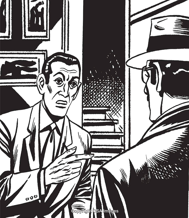 Black and White Comic Illustration of Two Men in Conversation